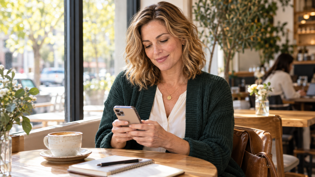 Woman deciding whether to text a man first without using dating games