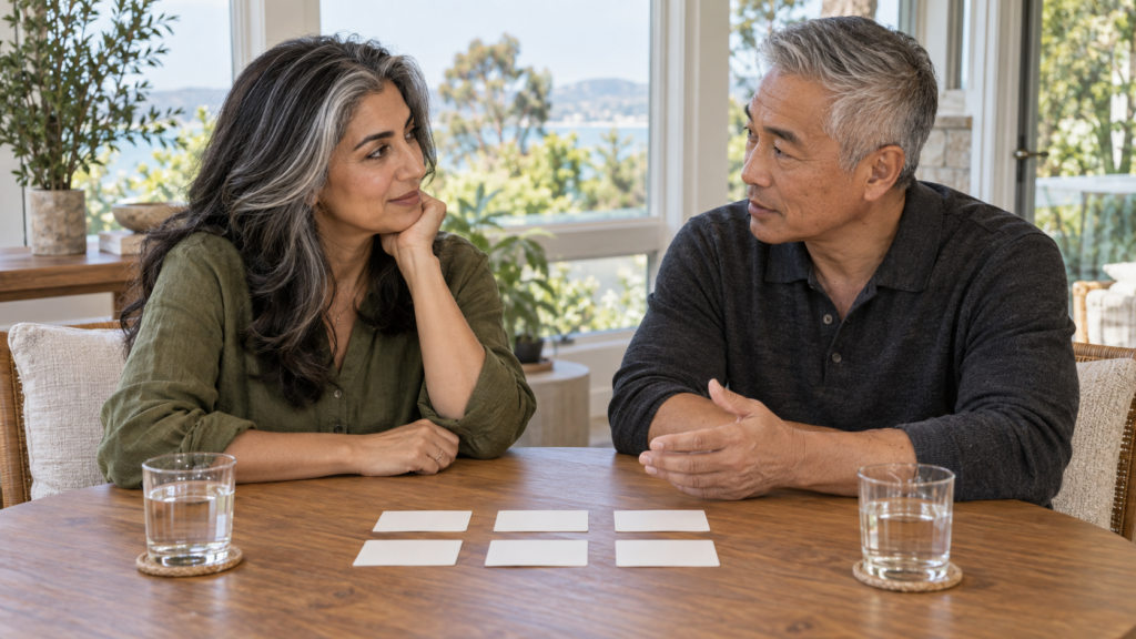 Couple discussing serious relationship questions before commitment